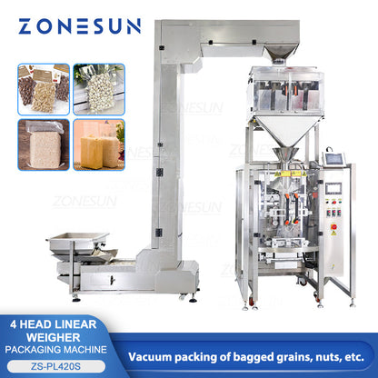 ZONESUN ZS-PL420S Máquina de sellado al vacío de llenado y pesaje de alimentación de gránulos de 4 cabezas 