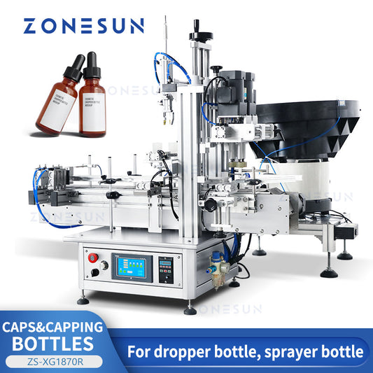 Máquina automática de tapado de botellas cuentagotas ZONESUN ZS-XG1870R con alimentador de tapas vibratorias 