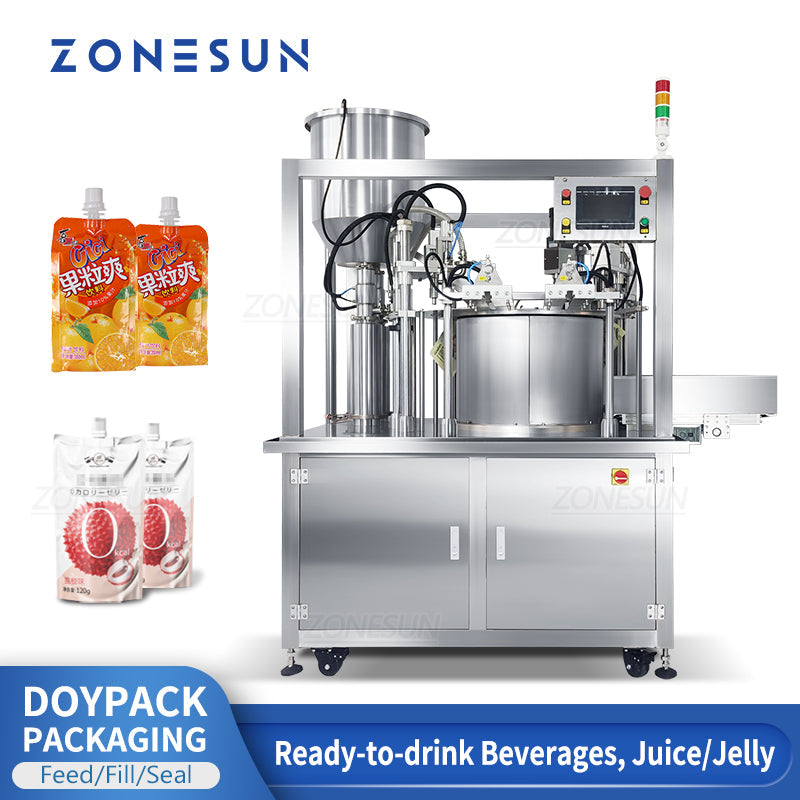 ZONESUN ZS-YTZL2 Servo Doypack Feeding Filling Capping Machine with Conveyor