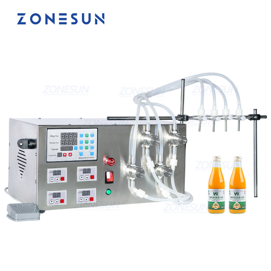 ZONESUN ZS-YTMP4S Máquina de llenado de líquidos con bomba magnética semiautomática de 4 cabezales