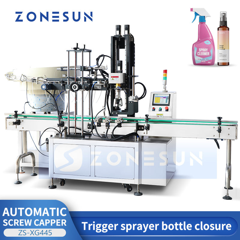 ZONESUN ZS-XG445 Máquina automática de tapado de botellas con bomba de gatillo con alimentador vibratorio de tapa