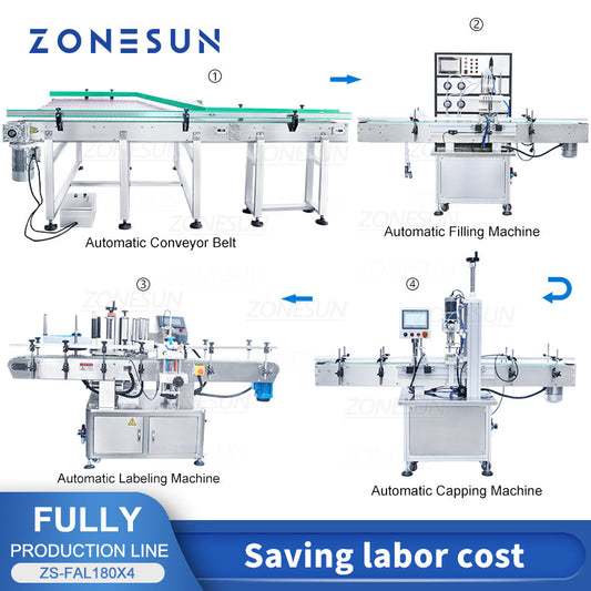 ZONESUN ZS-FAL180X4 4 Boquillas de buceo Bomba magnética Llenado de líquidos Tapado Máquina de etiquetado de botellas redondas con Descodificador 