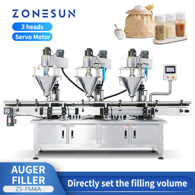 ZONESUN ZS-FM4A Automatic 3 Heads Servo Motor Auger Powder Filling Machine