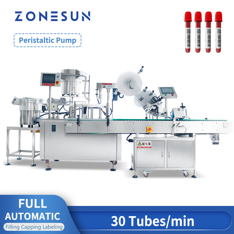 ZONESUN ZS-FAL180Z3 Full-automatic Peristaltic Pump Liquid Filling Capping Labeling Machine With 2 Unscramblers