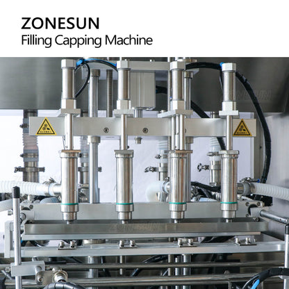 ZONESUN ZS-FAL180A9 Customized 4 Nozzles Paste Liquid Filling and Irregular Bottle Caps Capping Machine Production Line