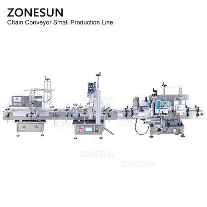 ZONESUN Small Automatic Pneumatic Filling Capping And Flat Labeling Machine With Bottle Unscrambler