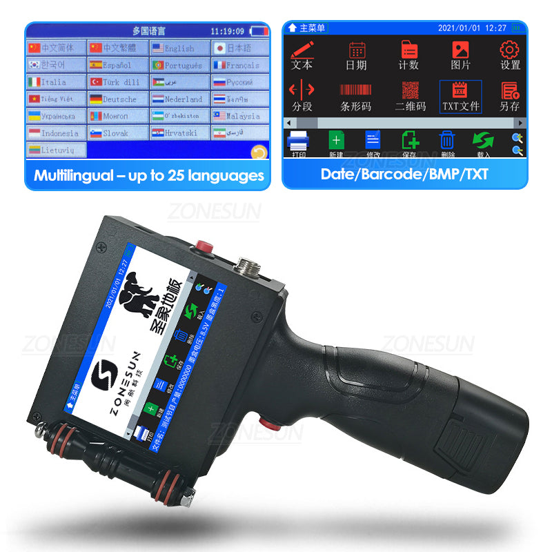 Máquina de impresión de inyección de tinta multilingüe de mano ZONESUN ZS-HIP254 