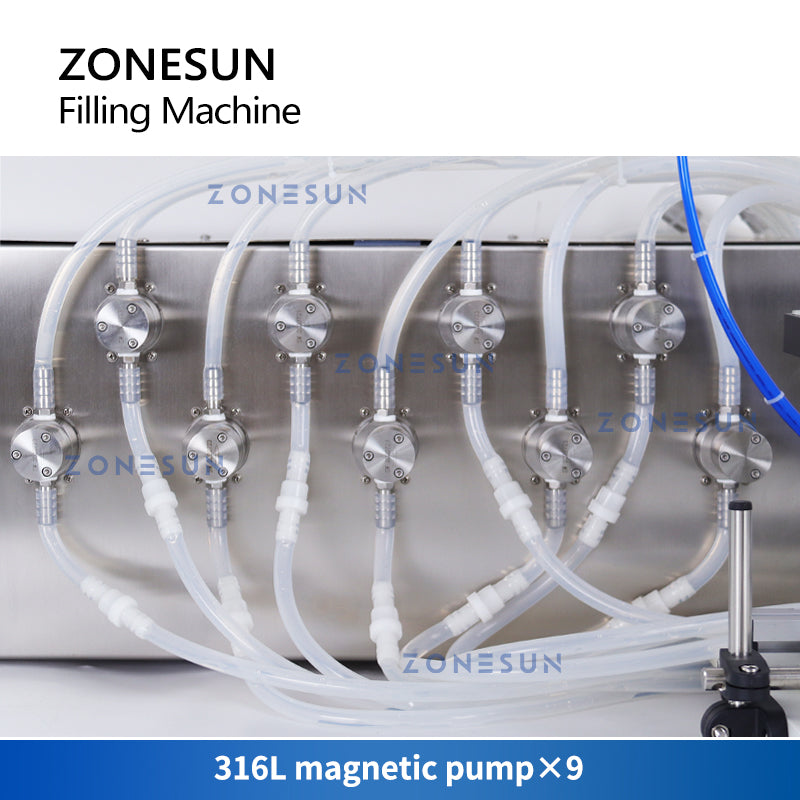 ZONESUN ZS-YTMP9C Pneumatic 9 Diving Nozzles Magnetic Pump Liquid Filling Machine