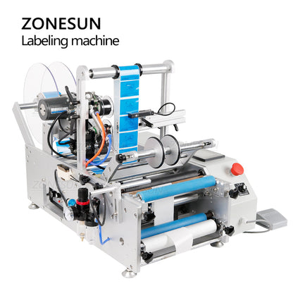 ZONESUN ZS-TB190 Máquina etiquetadora de botellas redondas de doble cara semiautomática con codificador de fecha