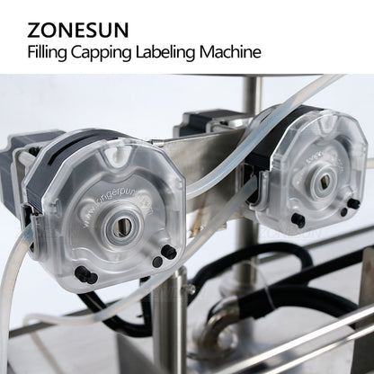 ZONESUN ZS-FAL180Z3 Bomba peristáltica completamente automática Máquina de etiquetado, llenado y tapado de líquidos con 2 descifradores 