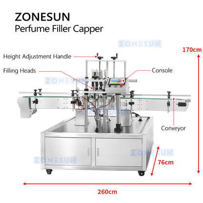 ZONESUN ZS-FAL180X Botella de perfume automática Máquina de tapado de llenado al vacío líquido 