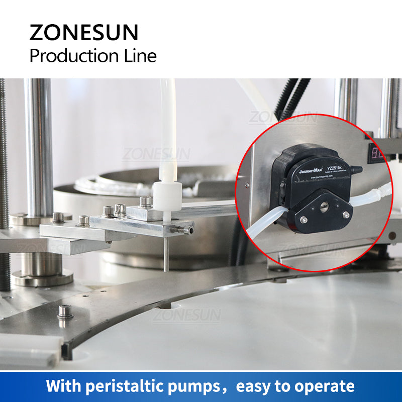 ZONESUN ZS-FAL180A10 Single Nozzle Peristaltic Pump Liquid Filling Cap Feeding Screwing Round Bottle Labeling Production Line