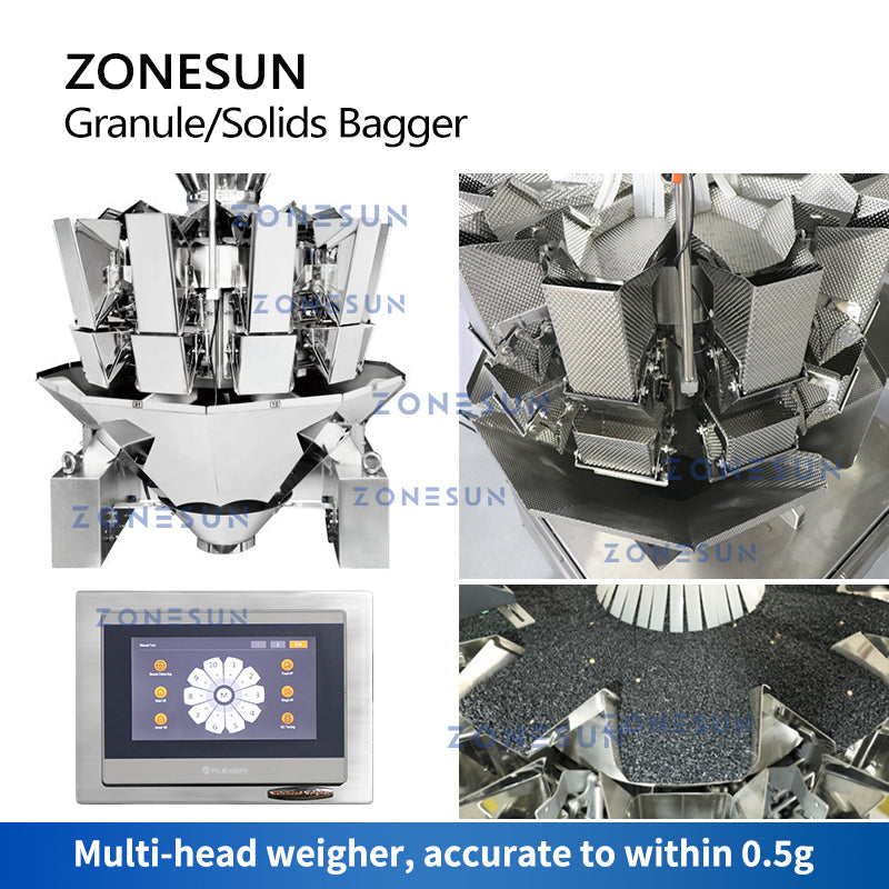 ZONESUN ZS-GW10 Máquina automática de sellado, llenado y pesaje de alimentación de gránulos con detector de metales 