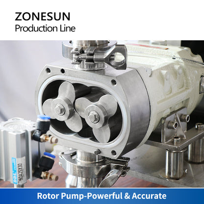 Línea de producción de etiquetado de botellas redondas con tapa de tornillo de llenado de pasta de bomba de rotor de motor servo ZONESUN 