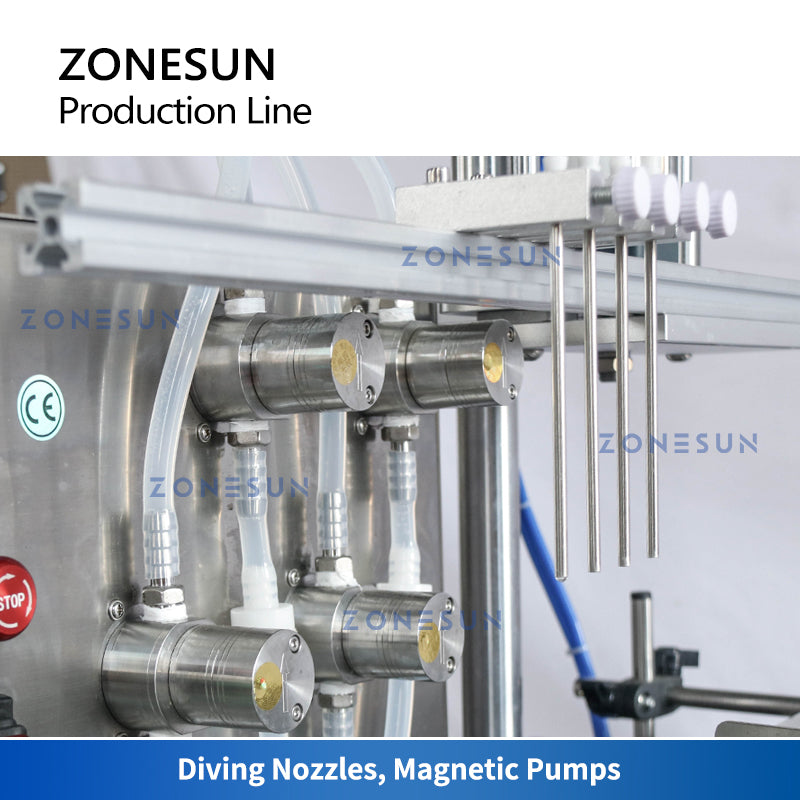 ZONESUN ZS-FAL180D6 4 boquillas bomba magnética tapa de llenado de líquido atornillado línea de producción de etiquetado de botellas redondas 