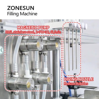 ZONESUN ZS-DTMP4AL Automático 4 Boquillas de buceo Bomba magnética Máquina de llenado de líquidos