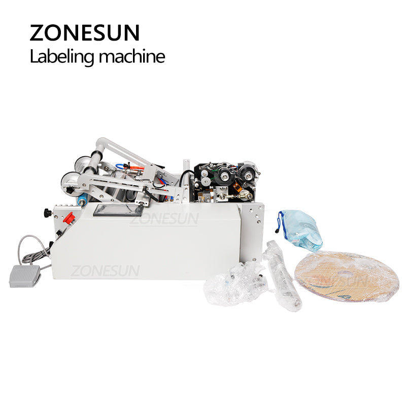 ZONESUN ZS-TB190 Semi-automatic Double Side Round Bottle Labeling Machine With Date Coder