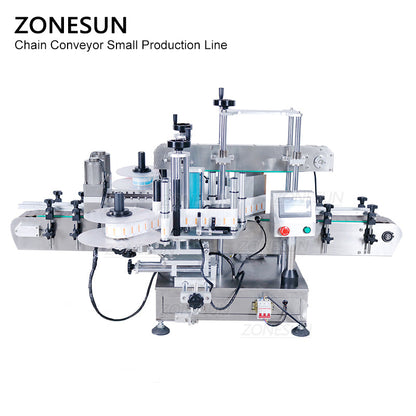 ZONESUN Small Automatic Pneumatic Filling Capping And Flat Labeling Machine With Bottle Unscrambler