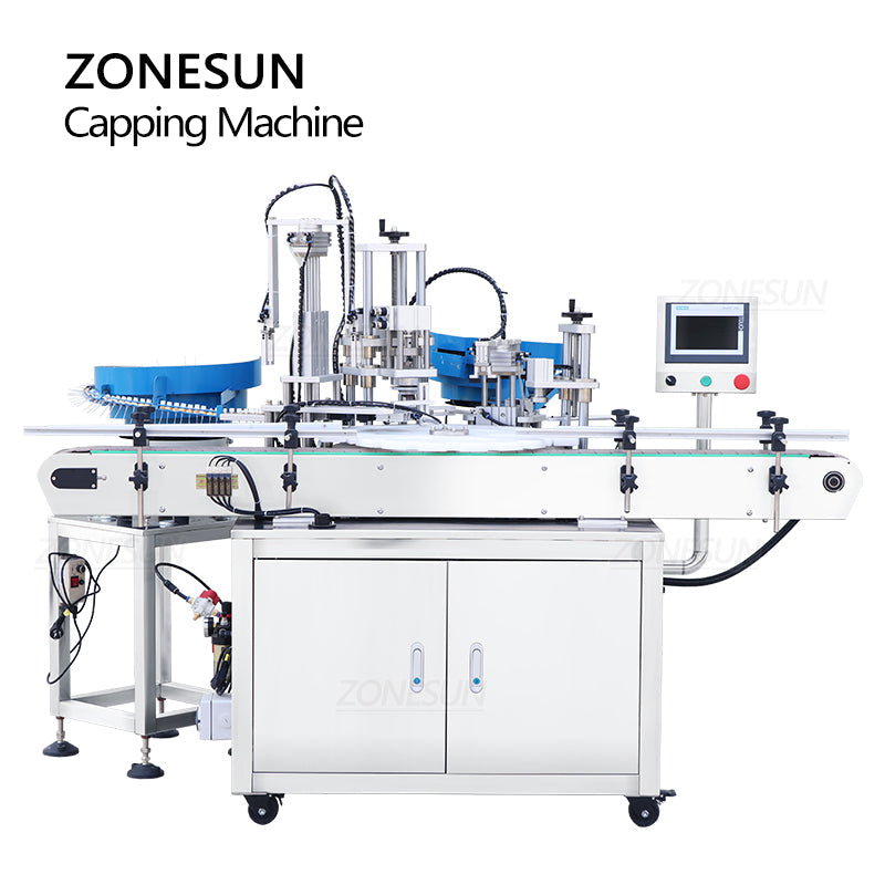 ZONESUN ZS-AFC8 Máquina tapadora de botellas redonda con cabezal rociador giratorio con alimentador de tapas 