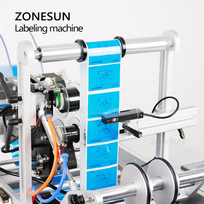 ZONESUN ZS-TB190 Máquina etiquetadora de botellas redondas de doble cara semiautomática con codificador de fecha