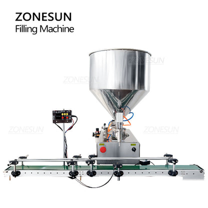 ZONESUN ZS-GTPC1 Pneumatic Paste&Viscous Liquid Filling Machine with Conveyor