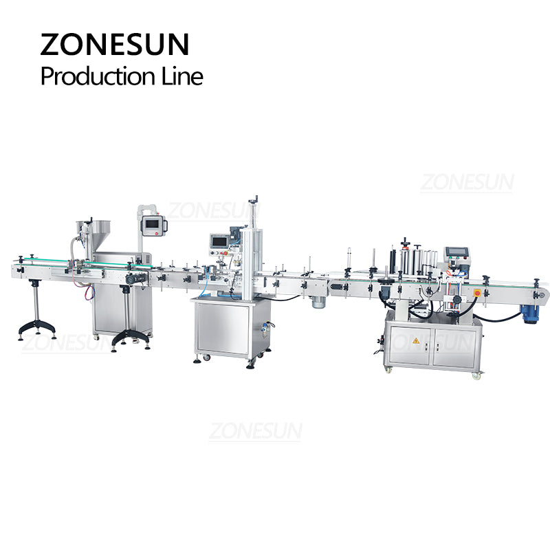 Línea de producción de etiquetado de botellas redondas con tapa de tornillo de llenado de pasta de bomba de rotor de motor servo ZONESUN 