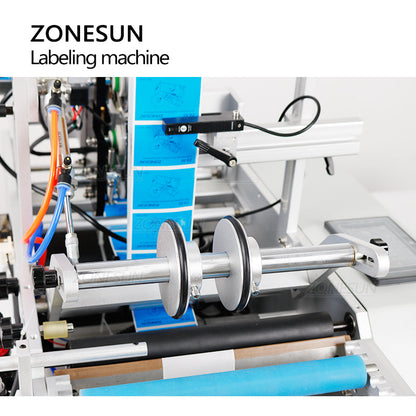 ZONESUN ZS-TB190 Máquina etiquetadora de botellas redondas de doble cara semiautomática con codificador de fecha