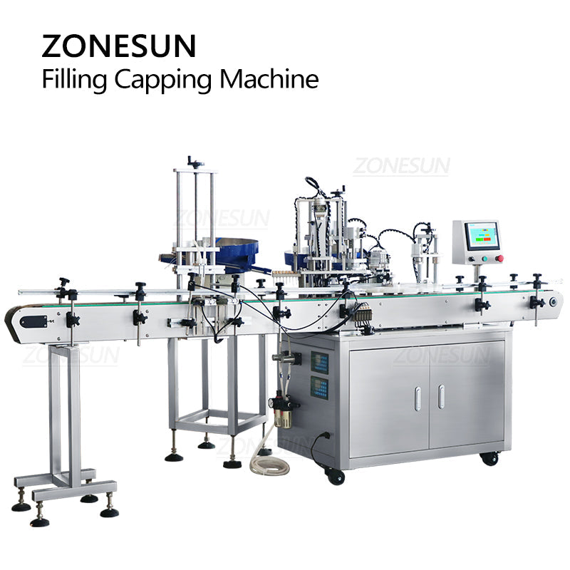 ZONESUN ZS-AFC9 Bomba magnética automática Llenado de líquidos Máquina tapadora de botellas de perfume con alimentador de tapas 