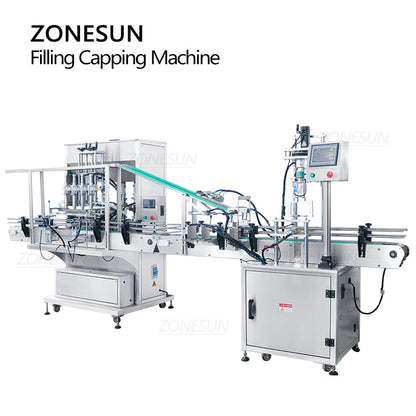 ZONESUN ZS-FAL180A9 Customized 4 Nozzles Paste Liquid Filling and Irregular Bottle Caps Capping Machine Production Line