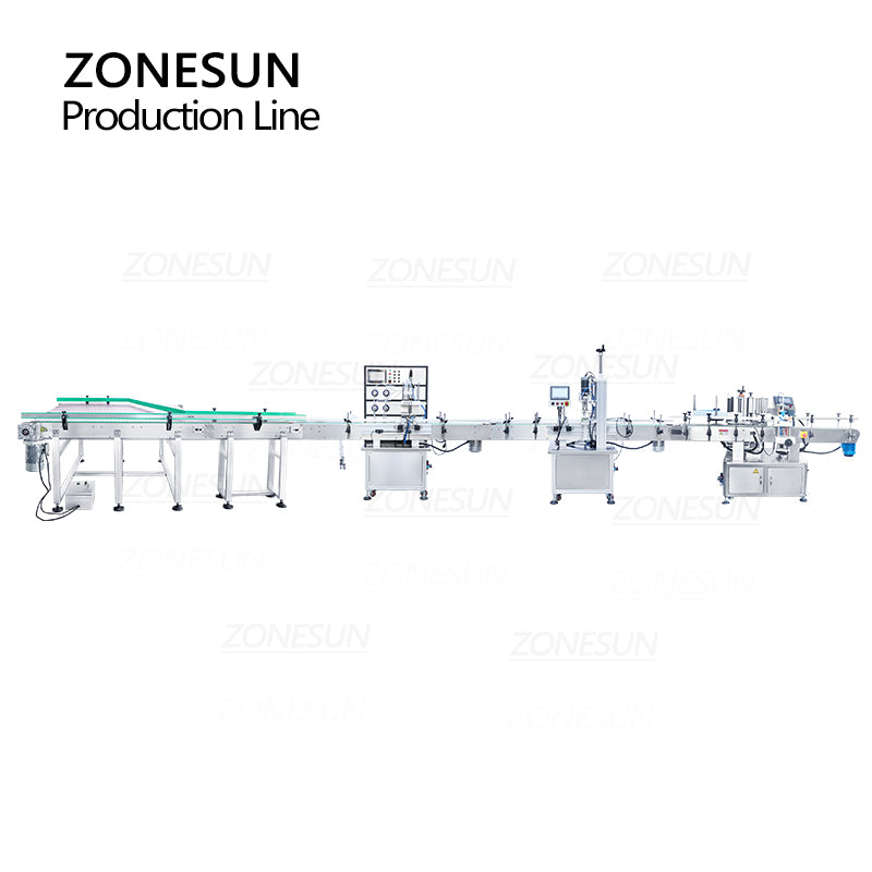 ZONESUN ZS-FAL180X4 4 Diving Nozzles Magnetic Pump Liquid Filling Capping Round Bottle Labeling Machine with Unscrambler