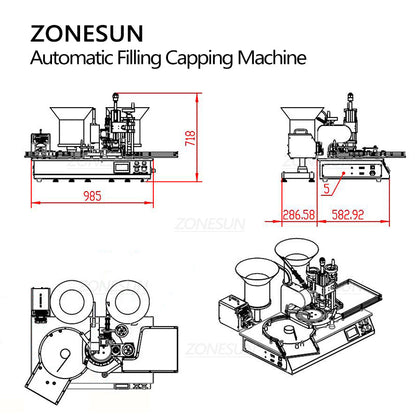 ZONESUN ZS-AFC20 Botella de penicilina automática Bomba peristáltica Máquina de llenado y tapado de líquidos con alimentador de tapas 