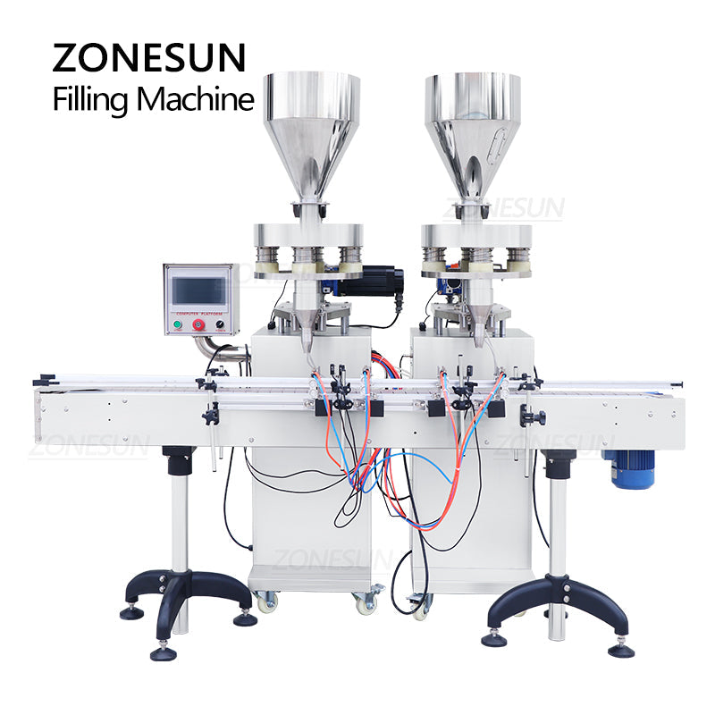 ZONESUN ZS-KL01 Máquina de llenado de polvo cuantitativo de gránulos de 2 boquillas con 2 tolvas 