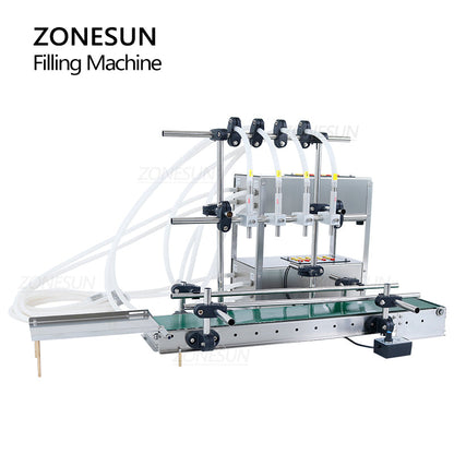 ZONESUN ZS-DTDP4G Automatic 4 Nozzles Diaphragm Pump Liquid Filling Machine With Conveyor