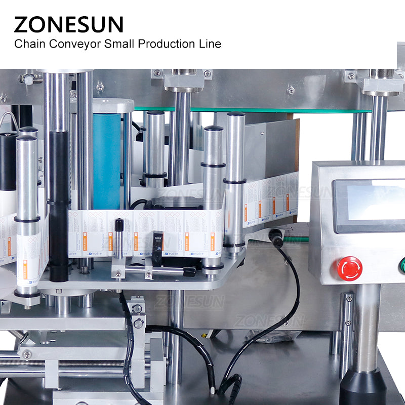 ZONESUN Small Automatic Pneumatic Filling Capping And Flat Labeling Machine With Bottle Unscrambler