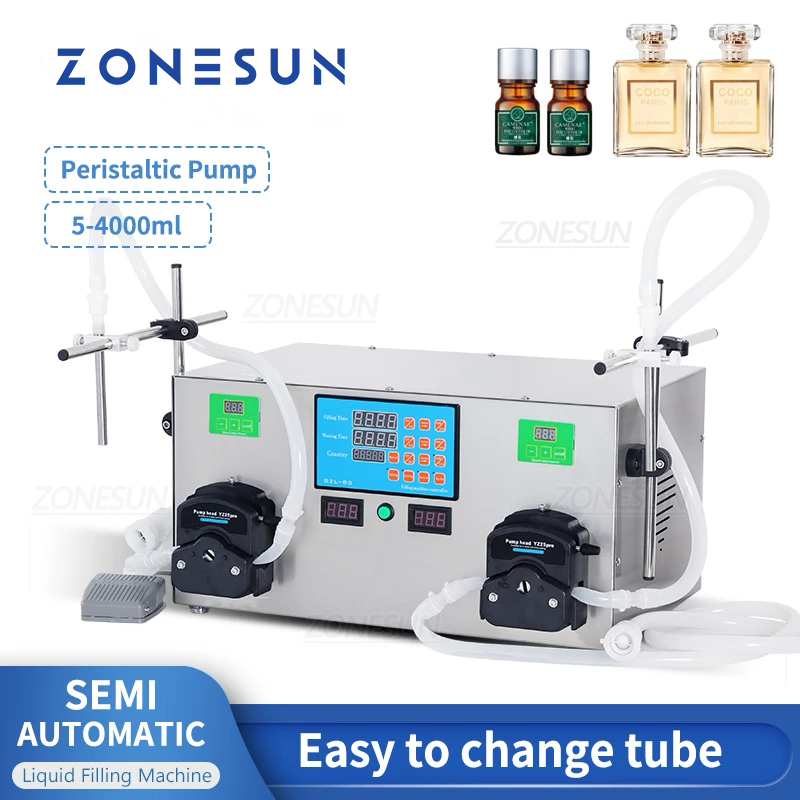 Máquina de llenado de líquidos con bomba peristáltica semiautomática de 2 boquillas ZONESUN