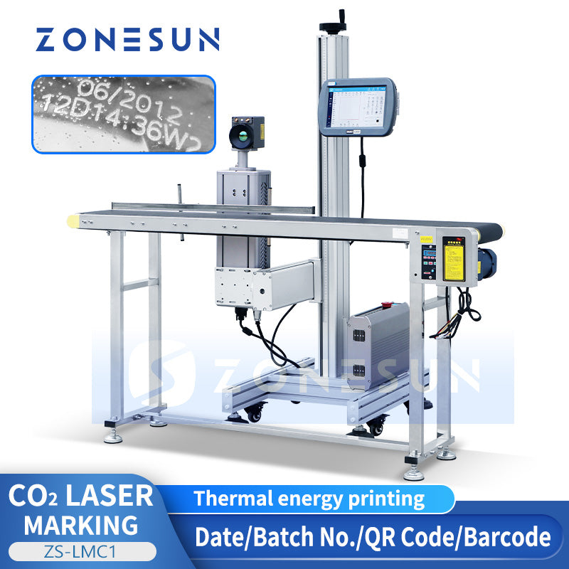 ZONESUN ZS-LMC1 CO₂ Impresora láser de código de fecha con transportador