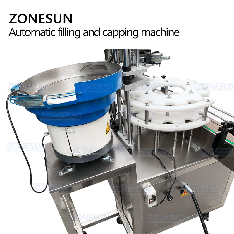 ZONESUN Electric 4 Nozzles Liquid Filling And Capping Machine With Cap Unscrambler