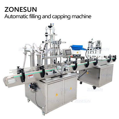 ZONESUN Electric 4 Nozzles Liquid Filling And Capping Machine With Cap Unscrambler