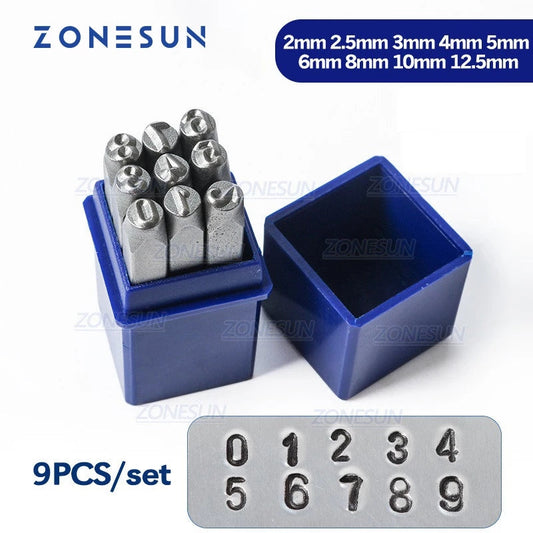 ZONESUN 9PCS Número "0-9" Herramientas de estampado de acero