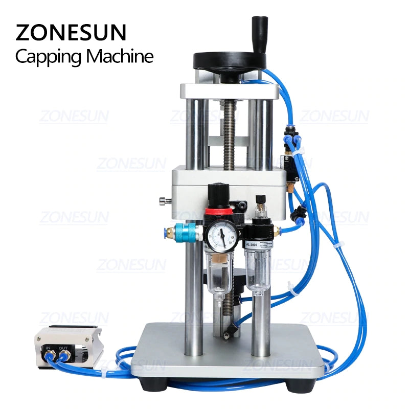 ZONESUN 13/15/18/20mm Pneumatic Perfume Vial Aluminum Plastic Capping Machine